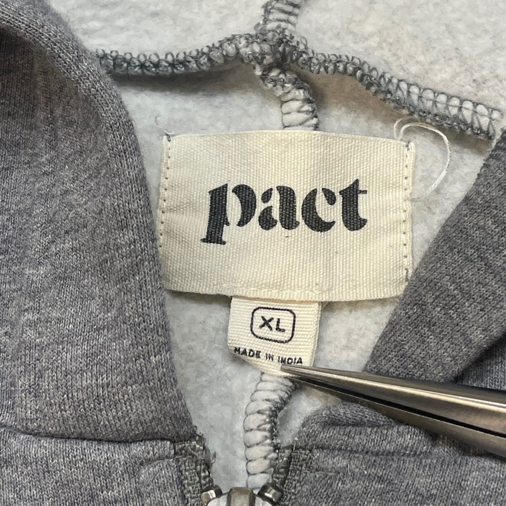 Pact Organic Cotton Full Zip Hoodie Gray XL Sustainable Fleece Sweatshirt - Picture 3 of 10